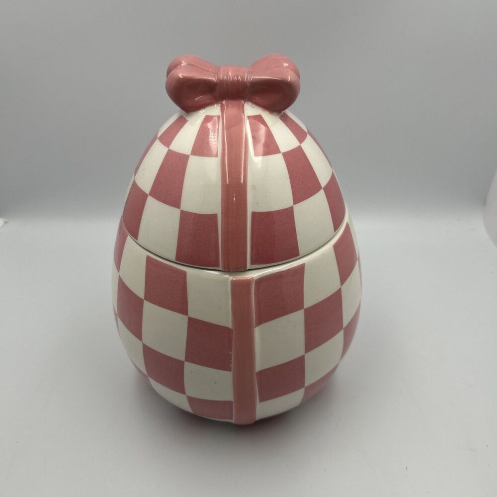Connections Ceramic 10in Pink & White Egg Cookie Jar BB02B15020